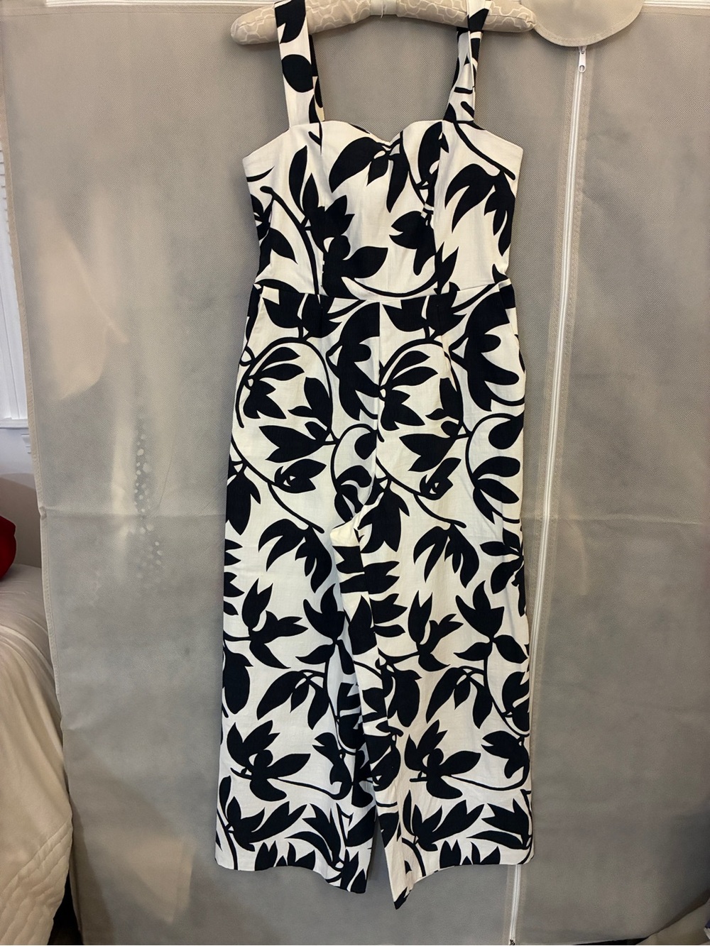 Ann Taylor Black & White Floral Print Jumpsuit